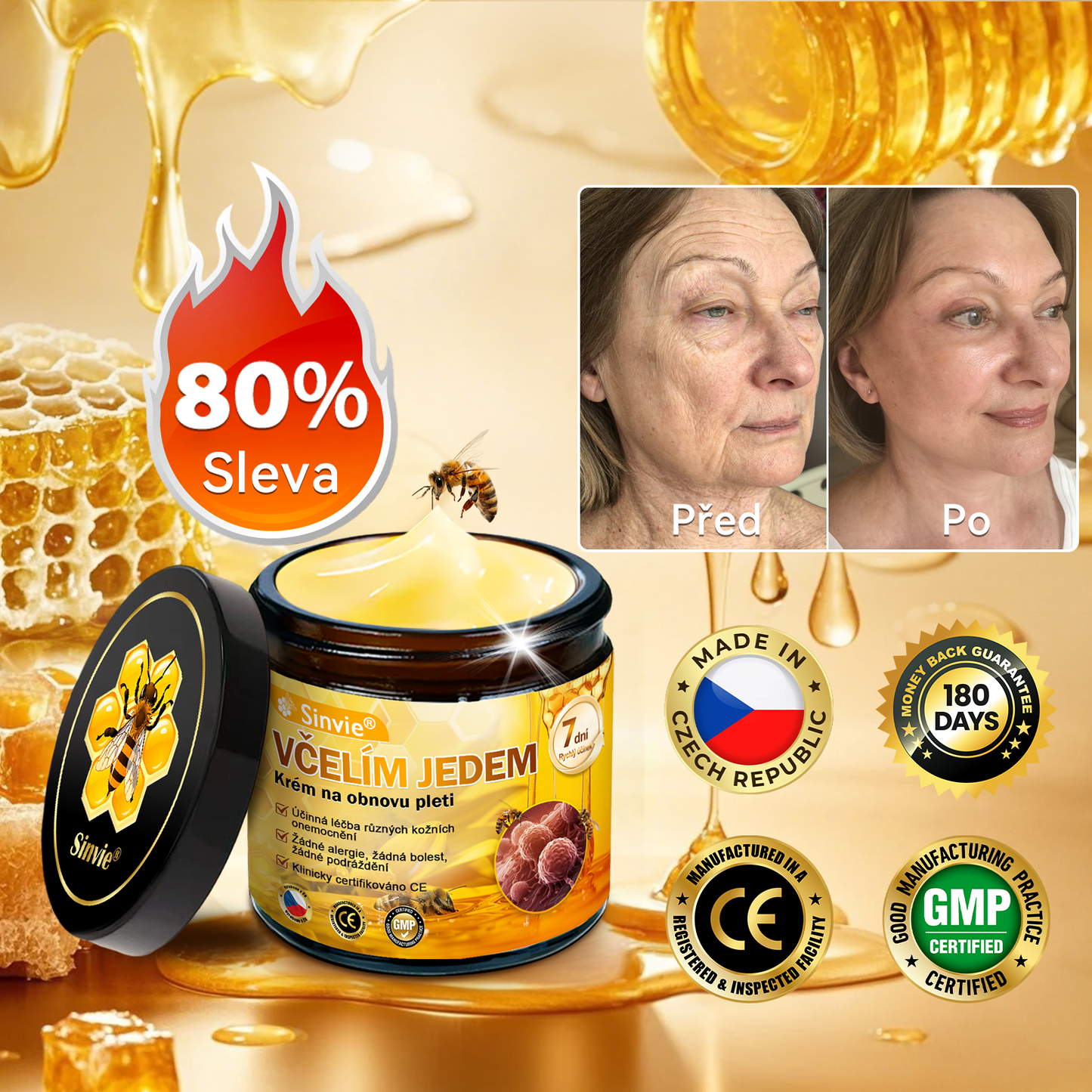 🩷Sinvie® Krém na obnovu pleti s včelím jedem 🔥 Přirozená regenerace pokožky, vyhlazení vrásek a zdravě zářivá pleť – 50 ml |