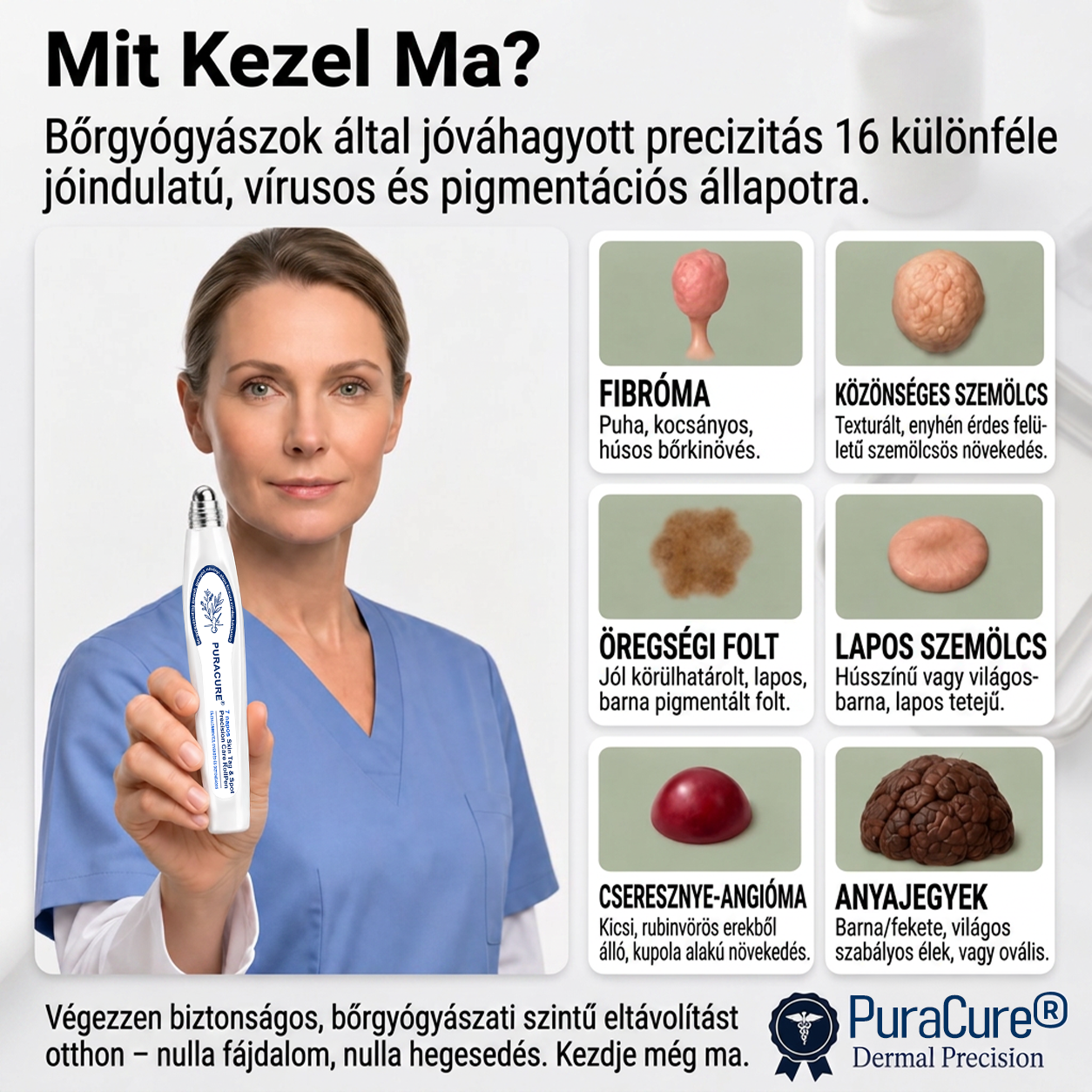 🍀PuraCure® 👩‍⚕️ 𝟕 𝐍𝐚𝐩𝐨𝐬 Bőrkinövés- és Folteltávolító Toll Fájdalommentes és Hegmentes Professzionális Rollerball