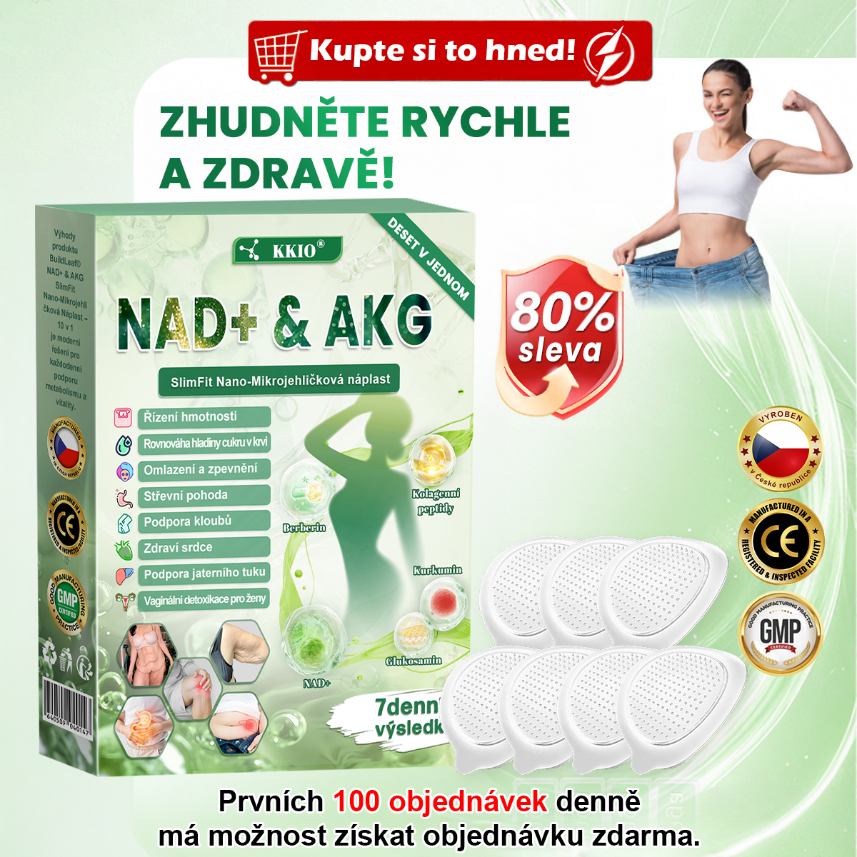 🍀 Oficiální obchod v České republice 🇨🇿 | KKIO® NAD+ & AKG SlimFit Nano-Mikrojehličková náplast – 10 v 1 pro každodenní použití  ✅ pro podporu kontroly hmotnosti, stavu pokožky a celkové tělesné kondice