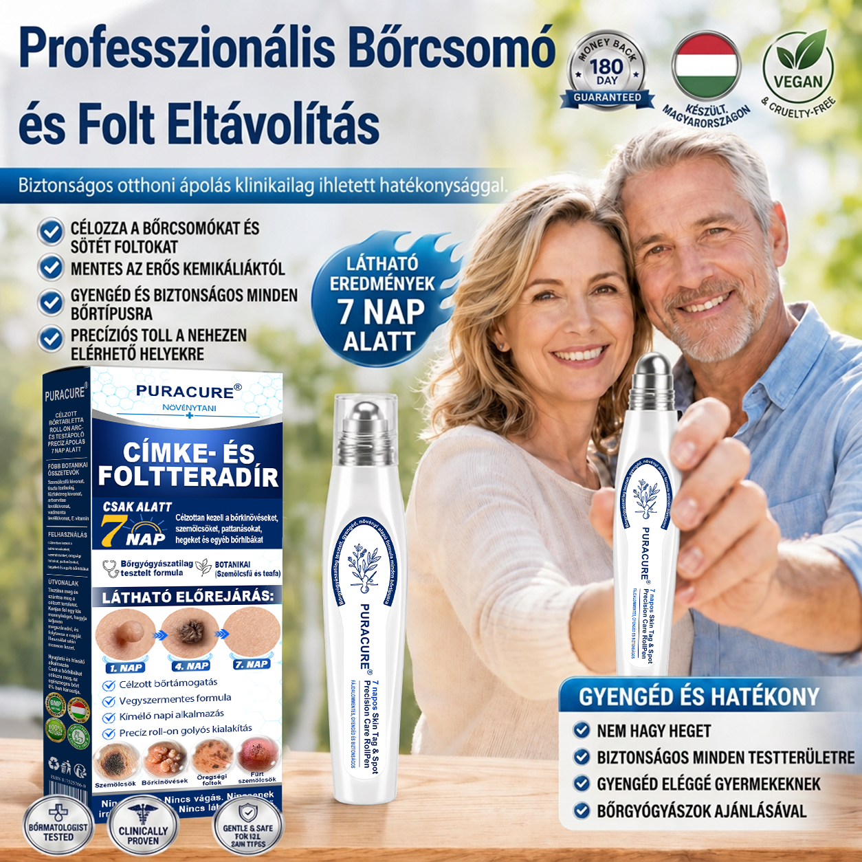 🍀PuraCure® 👩‍⚕️ 𝟕 𝐍𝐚𝐩𝐨𝐬 Bőrkinövés- és Folteltávolító Toll Fájdalommentes és Hegmentes Professzionális Rollerball