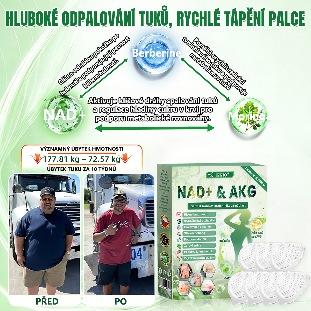 🍀 Oficiální obchod v České republice 🇨🇿 | KKIO® NAD+ & AKG SlimFit Nano-Mikrojehličková náplast – 10 v 1 pro každodenní použití  ✅ pro podporu kontroly hmotnosti, stavu pokožky a celkové tělesné kondice