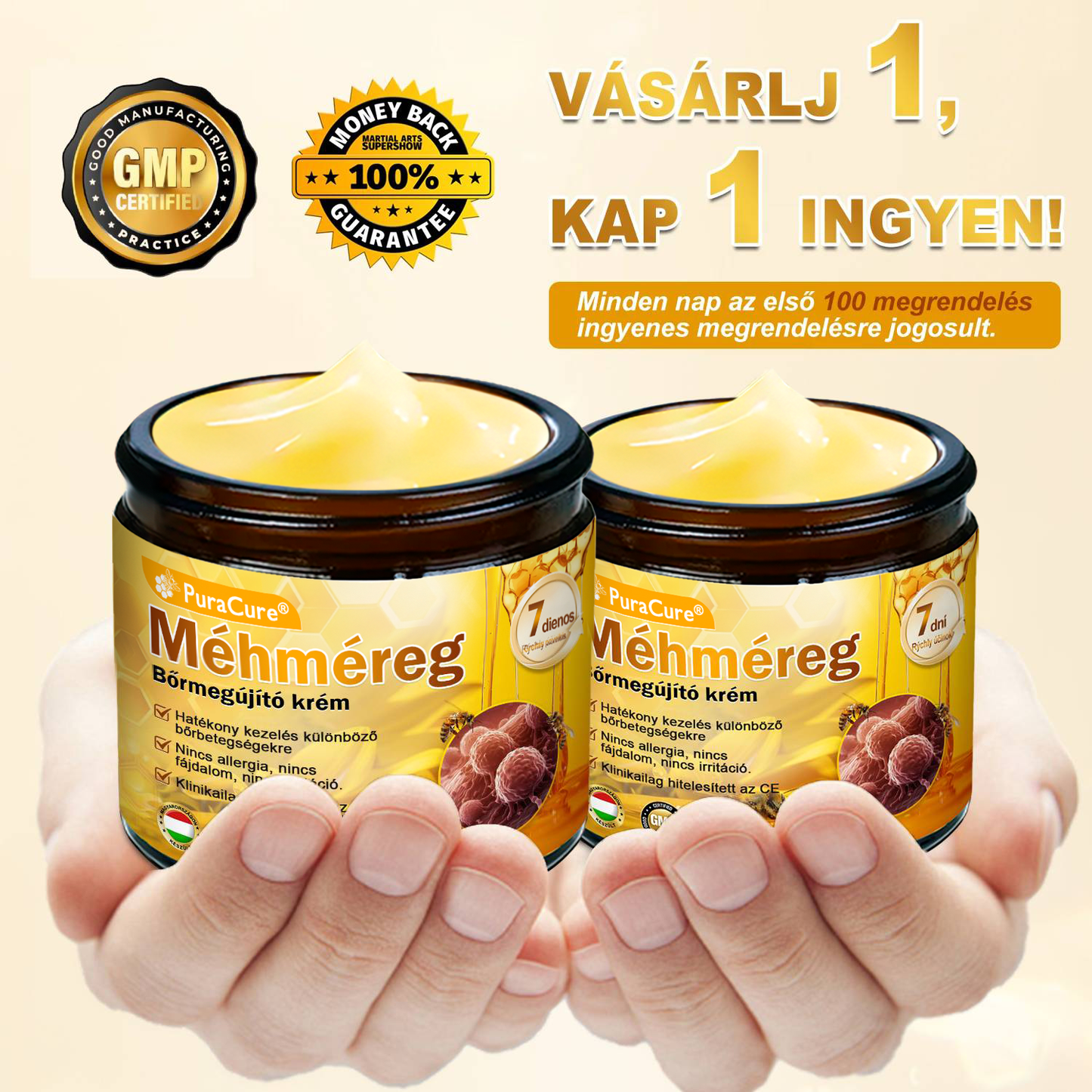 ⭐⭐⭐⭐𝐏𝐮𝐫𝐚𝐂𝐮𝐫𝐞® 𝐌é𝐡𝐦é𝐫𝐞𝐠 𝐁ő𝐫 𝐇𝐞𝐥𝐲𝐫𝐞á𝐥𝐥í𝐭ó 𝐊𝐫é𝐦 (👨‍⚕‍𝐂𝐄 𝐓𝐚𝐧ú𝐬í𝐭𝐯á𝐧𝐲)👍✅Magyar fejlesztés, magyarországi gyártás és szállítás